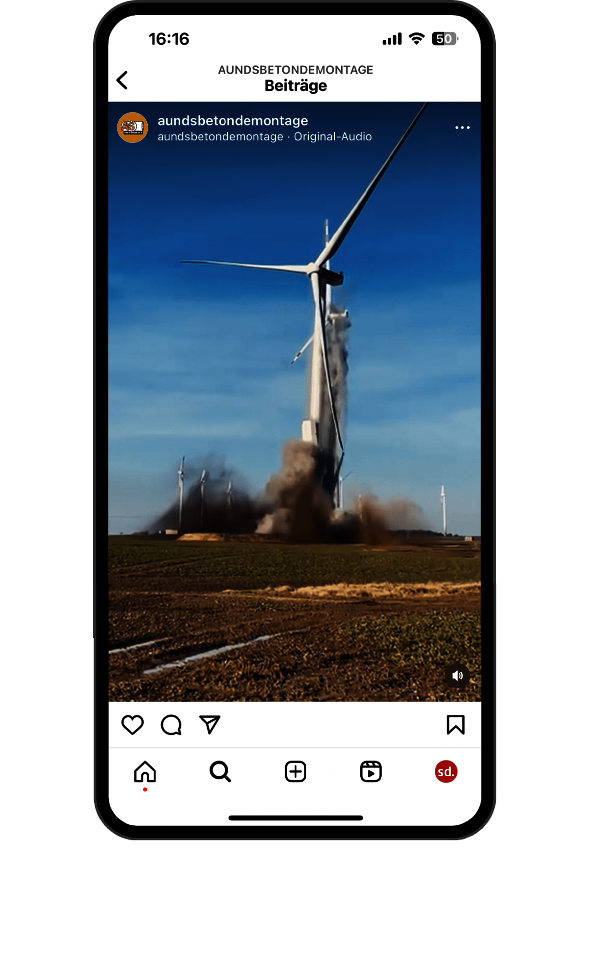 Das Bild zeigt ein Smartphone mit einem Instagram-Posting der A&S Betondemontage GmbH.